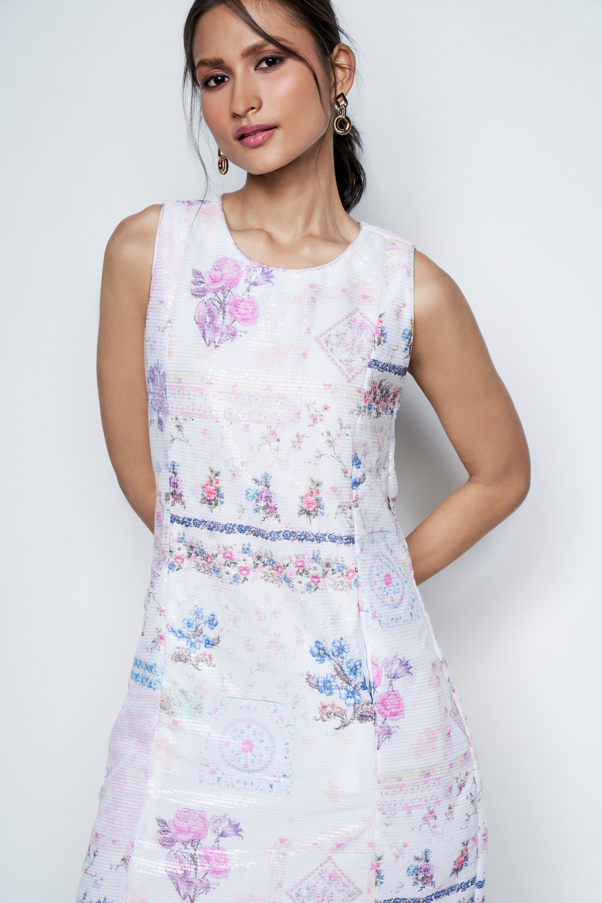 Floral Play Straight Dress, White, image 5